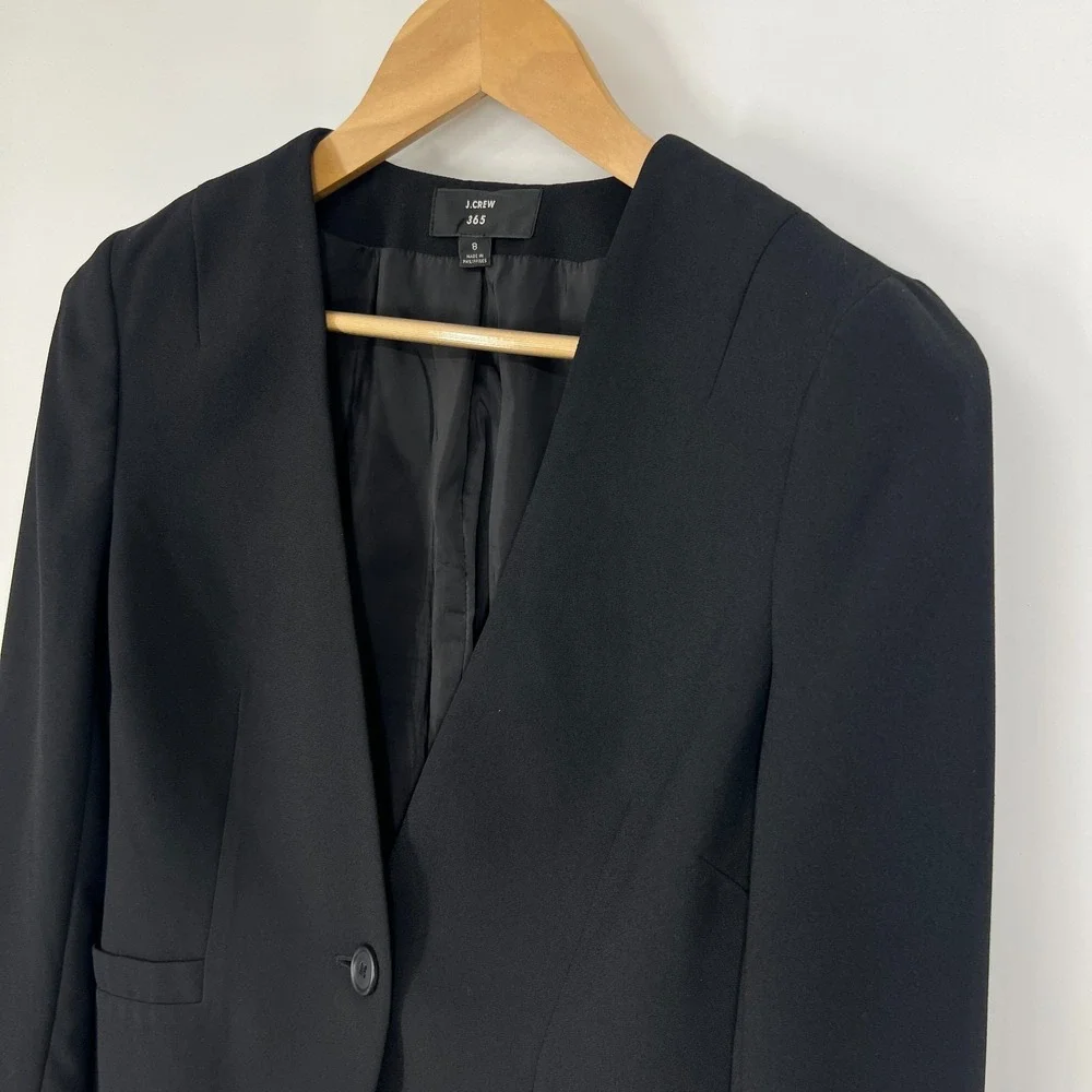 J. Crew‎ 365 Collarless Fitted Blazer Jacket Womens Size 8 Black L0192 Career